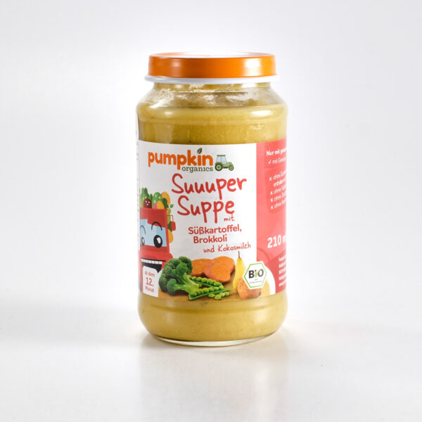 Supp bataat-brokkoli-kookospiim alates 12 kuud 210ml (klaaspurk) Pumpkin Organics